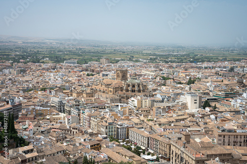 Cityscape of the city of Granada in Spain, the cathedral is seen