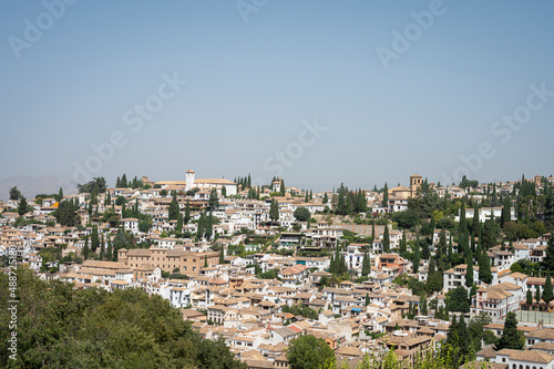 Urban landscape of the city of Granada in Spain, the main mosque is seen