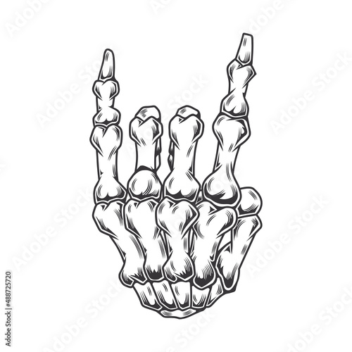 skeleton rock hand line art vintage tattoo or print design vector illustratio.