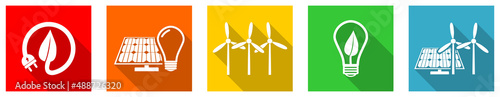 Photo Set of colorful web flat design renewable energy vector icons, green power, elec