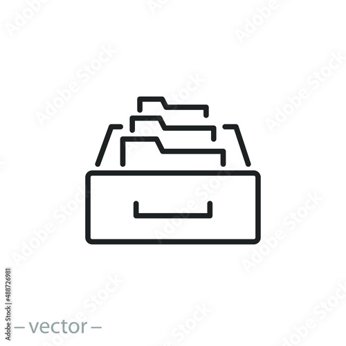 folder case archive icon, document database organization, digital document, thin line symbol, editable stroke vector illustration