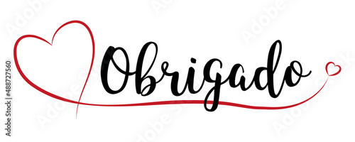 Thank You lettering with red heart (written in Portuguese)