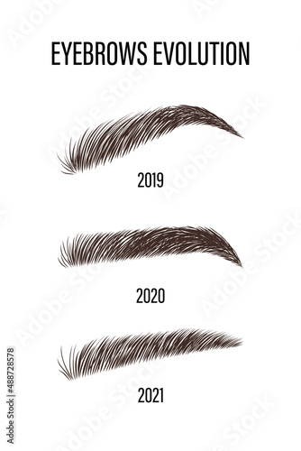 Female eyebrows evolution. Sable style brows shapes. Linear vector Illustration in trendy minimalist style. Brow bar logo.