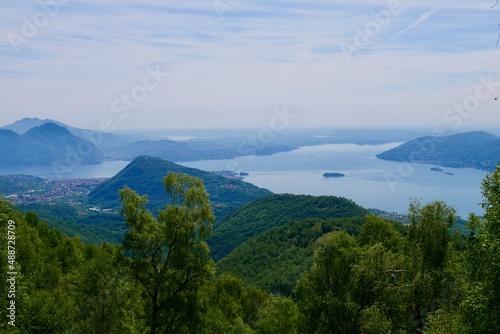 Breathtaking view of lake Maggiore and lake Orta and on top of Monte Faje  Piedmont  Italy.