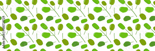 Vector green olive pattern seamless. Olives branch drawings for Italian Extra Virgin Olive Oil. Greek wallpaper. Rural food label, rustic decor. Vegan handmade soap. Vegetarian cosmetic background.