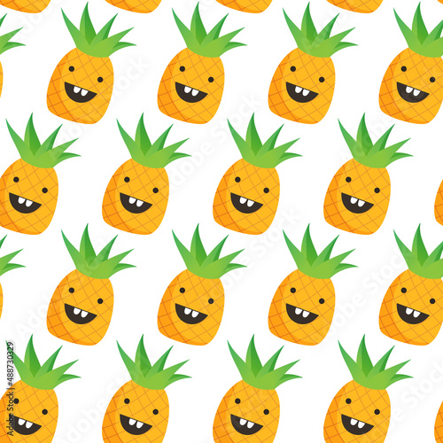 Seamless pineapple pattern. Cute cartoon fruits. Summer background.