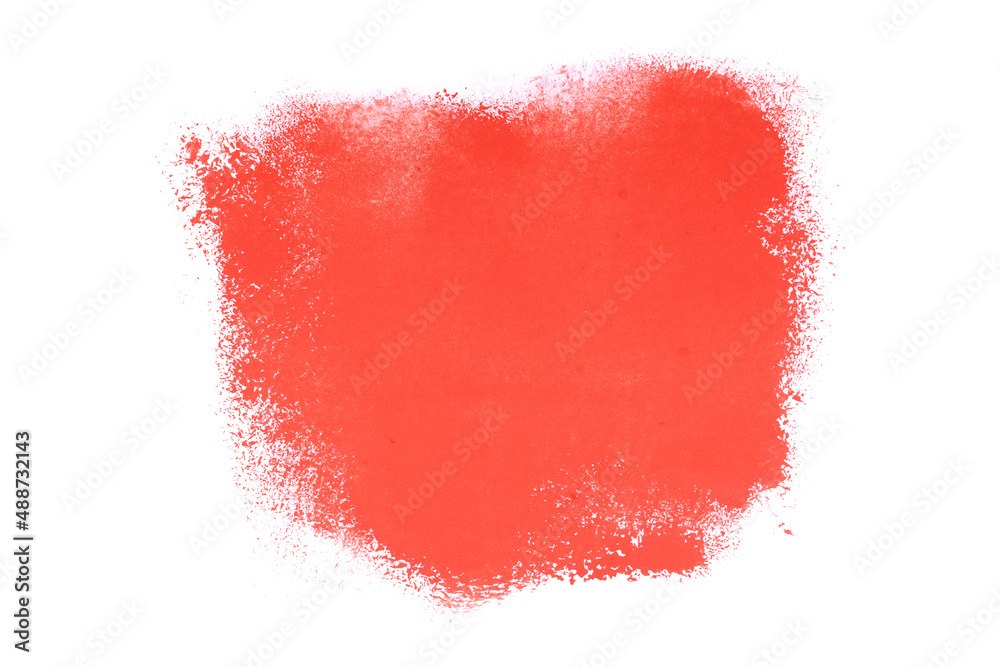 red paint applied with a roller in isolation on a white background