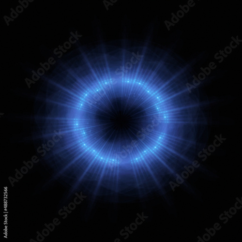 Bright abstract background with leaks. Lighting tunnel. Magic portal. Vivid sphere lens