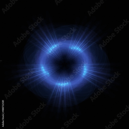 Bright abstract background with leaks. Lighting tunnel. Magic portal. Vivid sphere lens