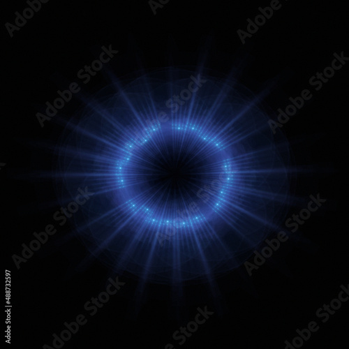 Bright abstract background with leaks. Lighting tunnel. Magic portal. Vivid sphere lens