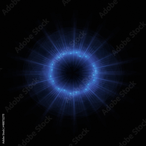 Bright abstract background with leaks. Lighting tunnel. Magic portal. Vivid sphere lens