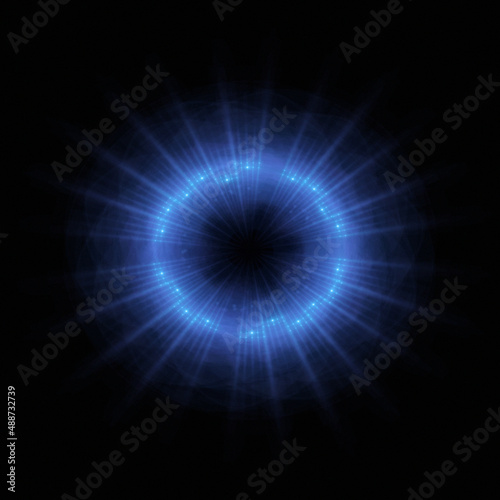 Bright abstract background with leaks. Lighting tunnel. Magic portal. Vivid sphere lens