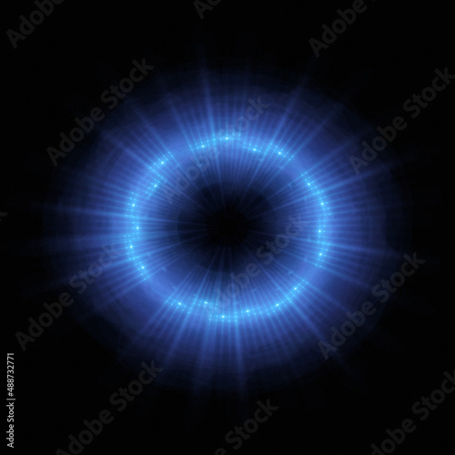 Bright abstract background with leaks. Lighting tunnel. Magic portal. Vivid sphere lens