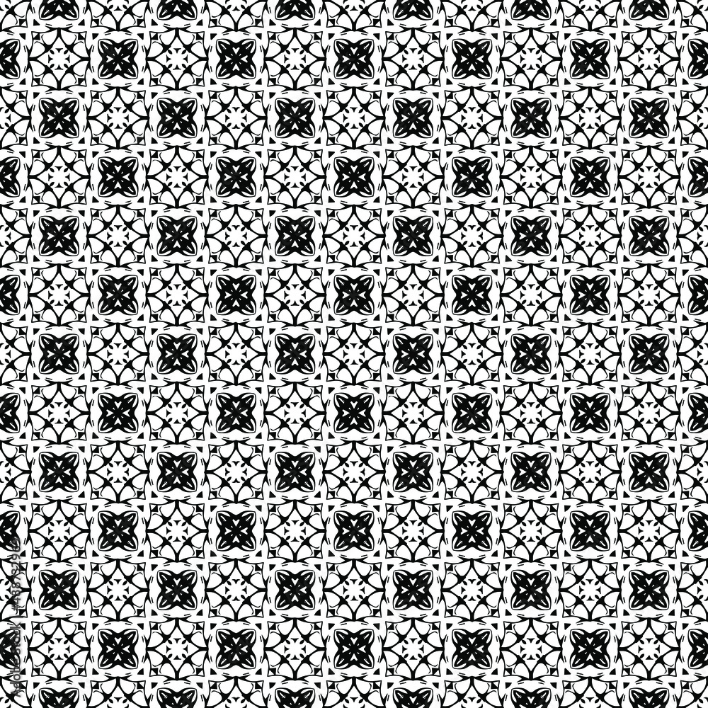 Black and white seamless pattern texture. Greyscale ornamental graphic design. Mosaic ornaments. Pattern template. Vector illustration. EPS10.