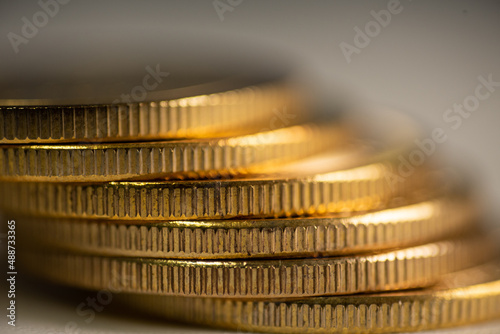 Close up  group of coins on blure background. photo