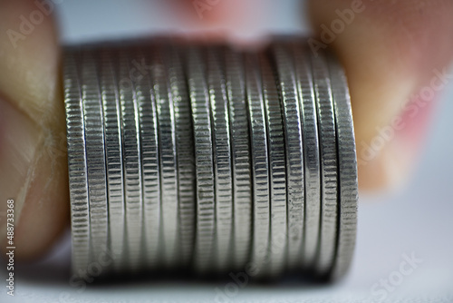 Close up  group of coins on blure background. photo