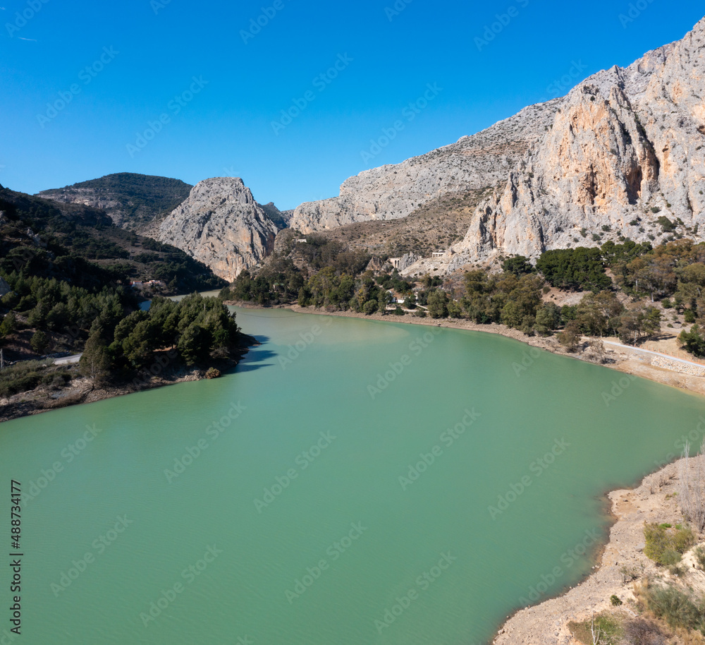 high angle drone view of the Tajo de la Encantada Rervoir in southern Spain