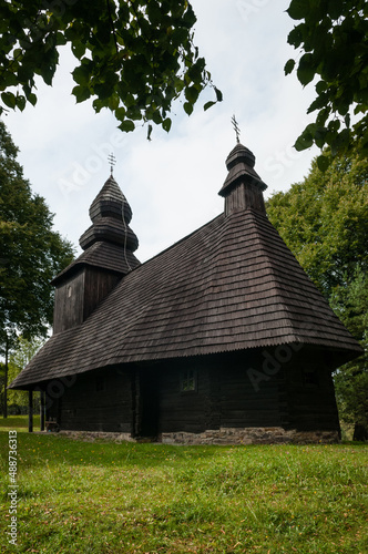 The Greek Catholic wooden Church of the relics of St. Nicholas in a village Ruska Bystra, Slovakia. UNESCO Word Heritage site