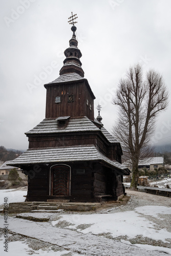 The Greek Catholic wooden church of St Michael the Archangel in Rusky Potok, Slovakia
