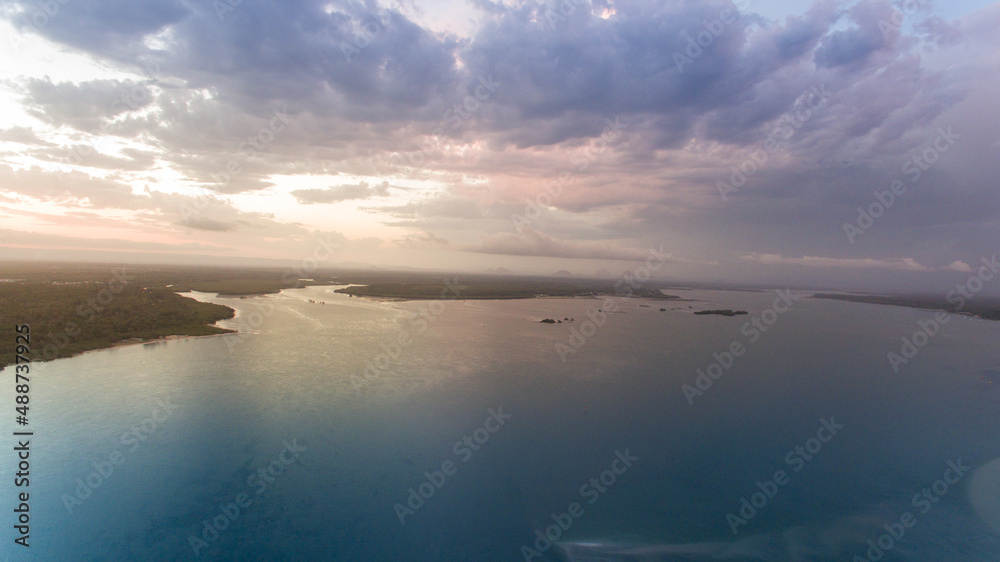 aerial photography sunrise over the sea