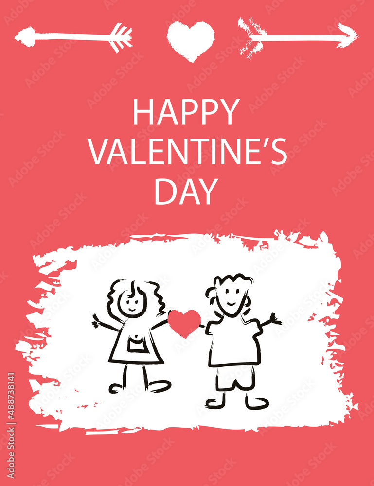 Greeting card with Valentine's Day. Vector Flyer template with text. Celebratory poster, banner for design. Flat illustration in grunge style for printing. Greeting card with Valentine's Day. Vector Flyer template with text. Celebratory poster, banner for design. Flat illustration in grunge style for printing.