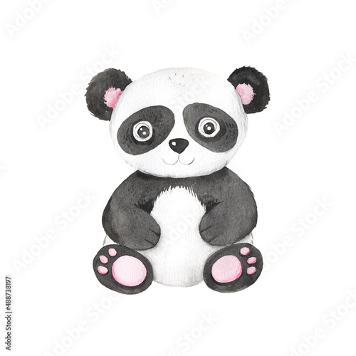 Watercolor cute cartoon panda animal