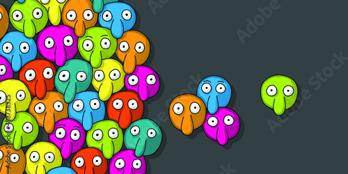 Symbolic vector graphic illustration about social relations, diversity, social discrimination.