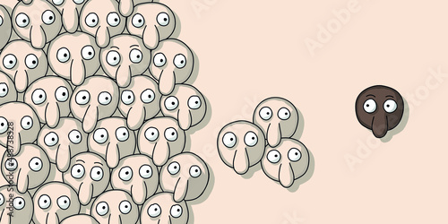 Symbolic vector graphic illustration about social relations, diversity, social discrimination.