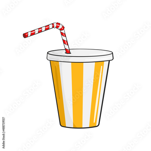 Milkshake in cup with straw. Cartoon. Vector illustration. Isolated on white background
