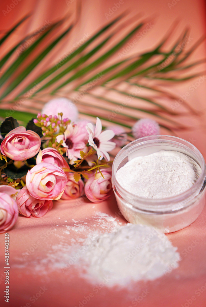 Cosmetics jar, no name blank bottle with moisturizer or skin care powder.