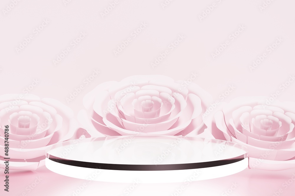3d render of beautiful pink flowers with a glass podium with led lights for Valentines, bridal or spring project 3d render of beautiful pink flowers with a glass podium with led lights for Valentines, bridal or spring project