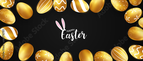 happy easter background with realistic and golden decorated eggs beautiful design vector illustration