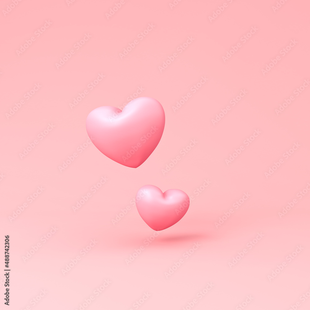 Abstract love like hearts isolated on pink pastel color background with shadow minimal conceptual 3D rendering