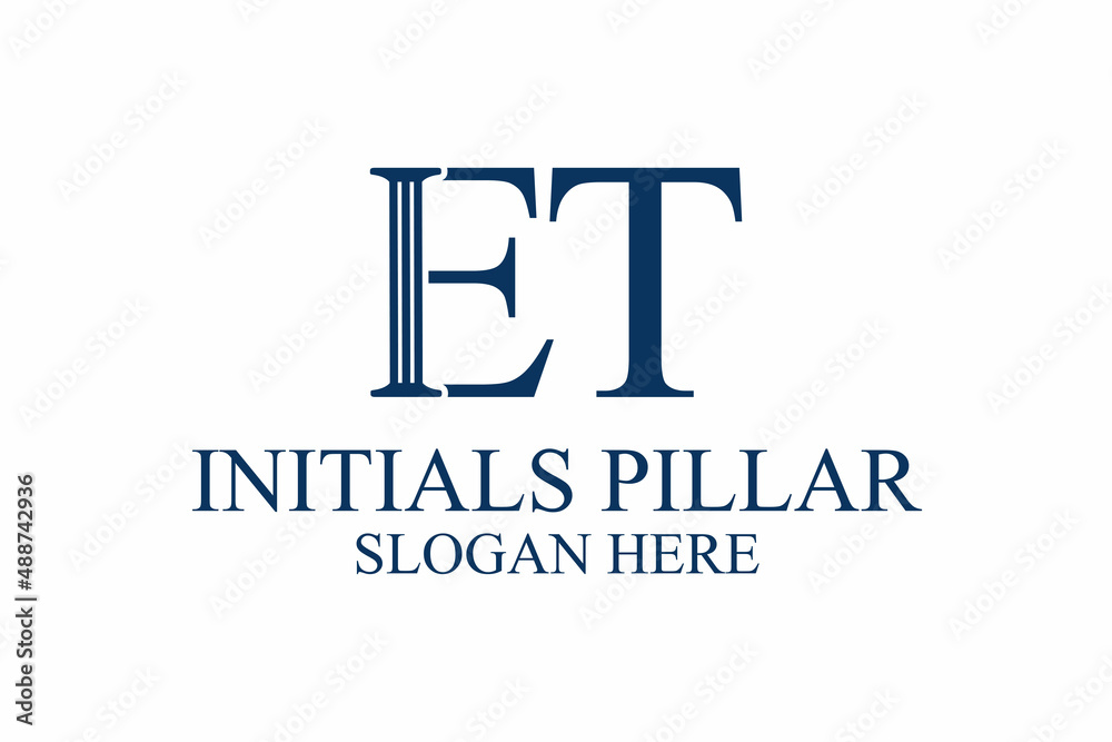 legal pillar logo, initial letter e/t. premium vector
