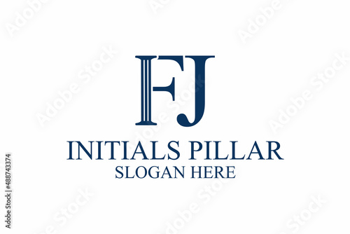 legal pillar logo, initial letter f/j. premium vector