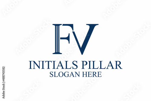 pillar of law logo, initial letter f/v. premium vector