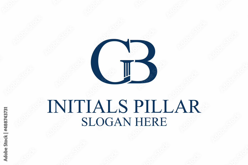 legal pillar logo, initial letter g/b. premium vector