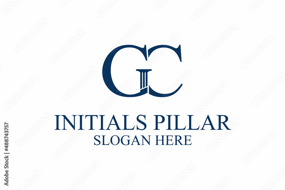 legal pillar logo, initial letter g/c. premium vector