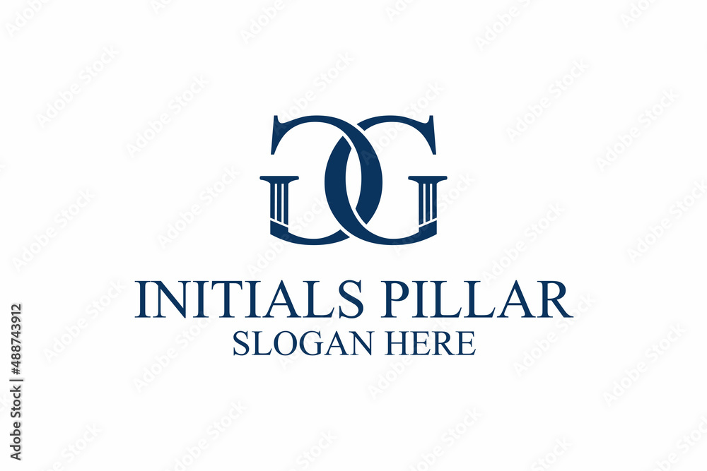 legal pillar logo, initial letter g/g. premium vector