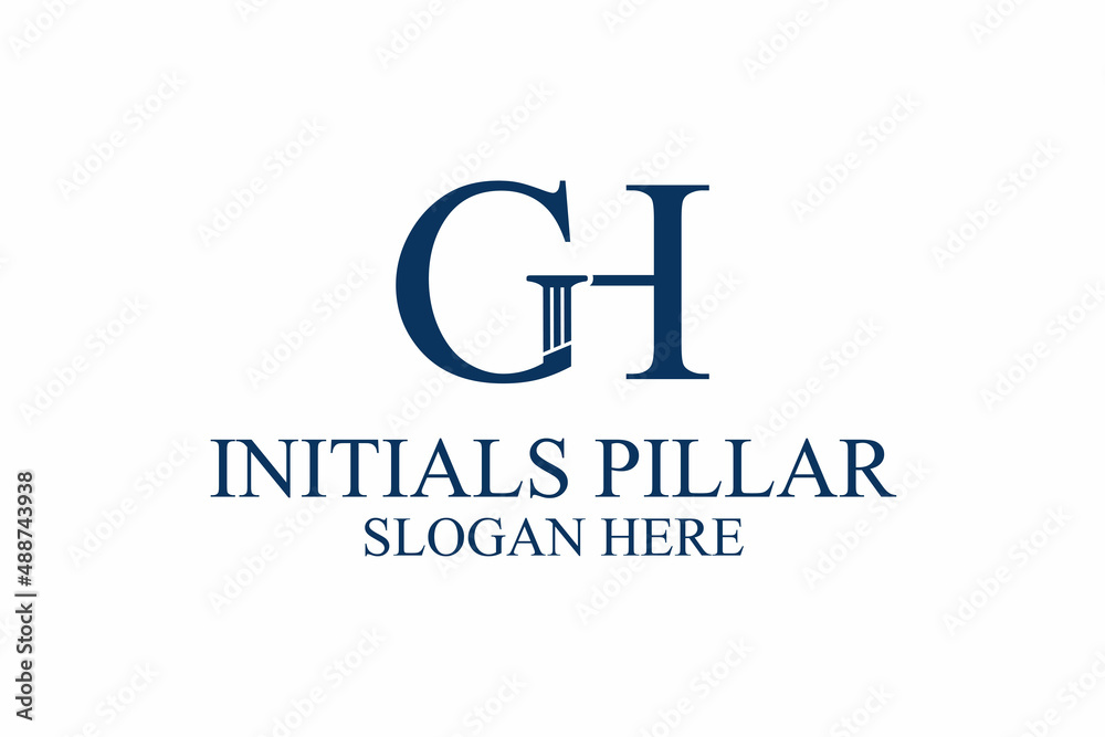 legal pillar logo, initial letter g/h. premium vector