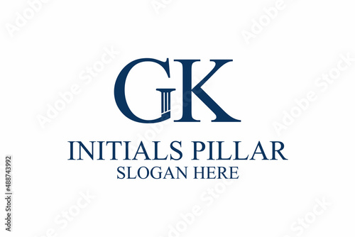 legal pillar logo, initial letter g/k. premium vector