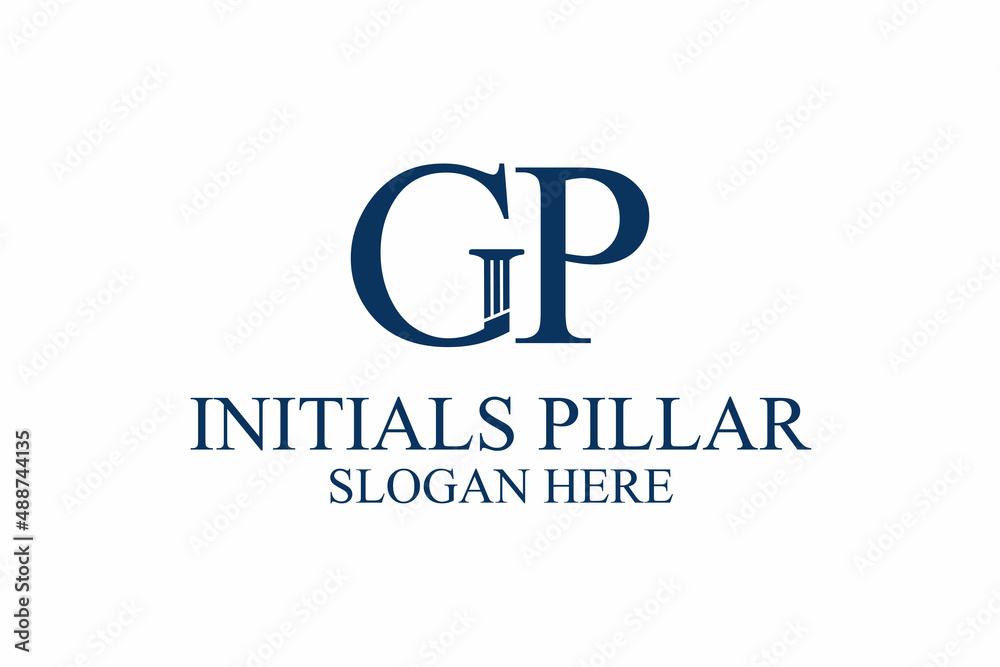 legal pillar logo, initial letter g/p. premium vector