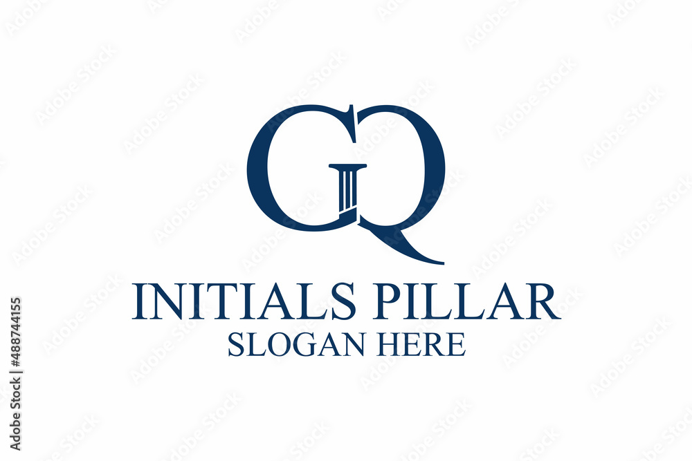 legal pillar logo, initial letter g/q. premium vector