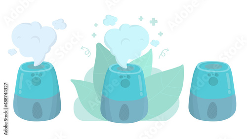 air purifier ultrasonic set.  Humidifier set collection. Set of purifiers microclimate for home. Healthy humidity. appliances, aroma diffuser