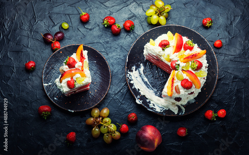 Summer cake with watermelon and berries.