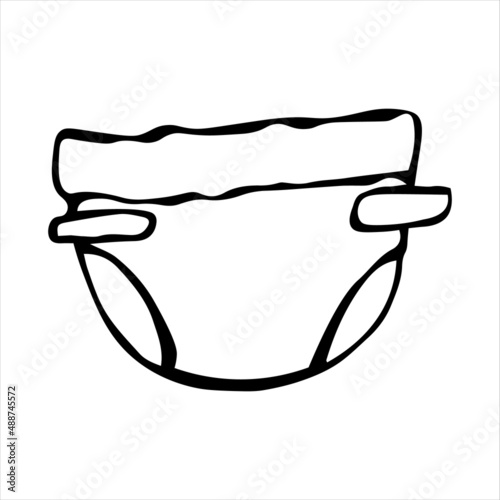 Baby Diapers Traditional Doodle. Icons Sketch Hand Made.