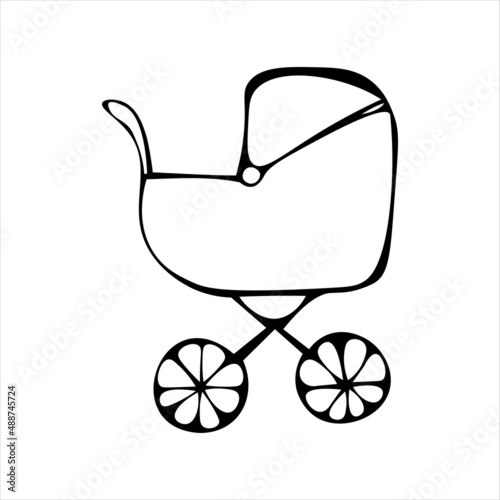 Vector single image of baby stroller in doodle style