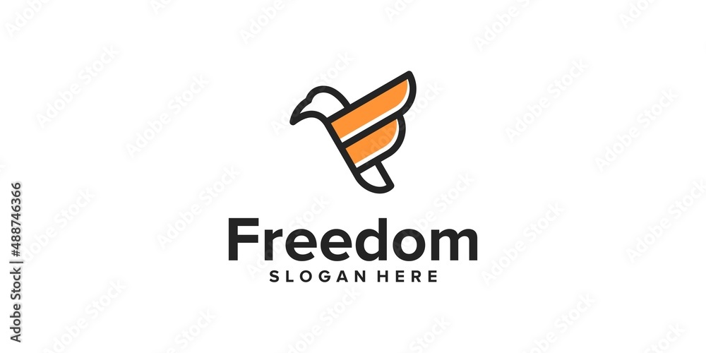 Illustration Freedom Fly Bird Eagle Phoenix Hawk Wing with Initial Letter F Vector Logo Design