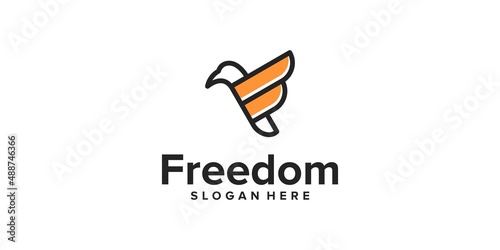 Illustration Freedom Fly Bird Eagle Phoenix Hawk Wing with Initial Letter F Vector Logo Design