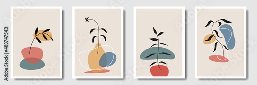 Minimalist collection modern abstract leaves tropical botanical bohemian style, poster, print, wall, decor, boho